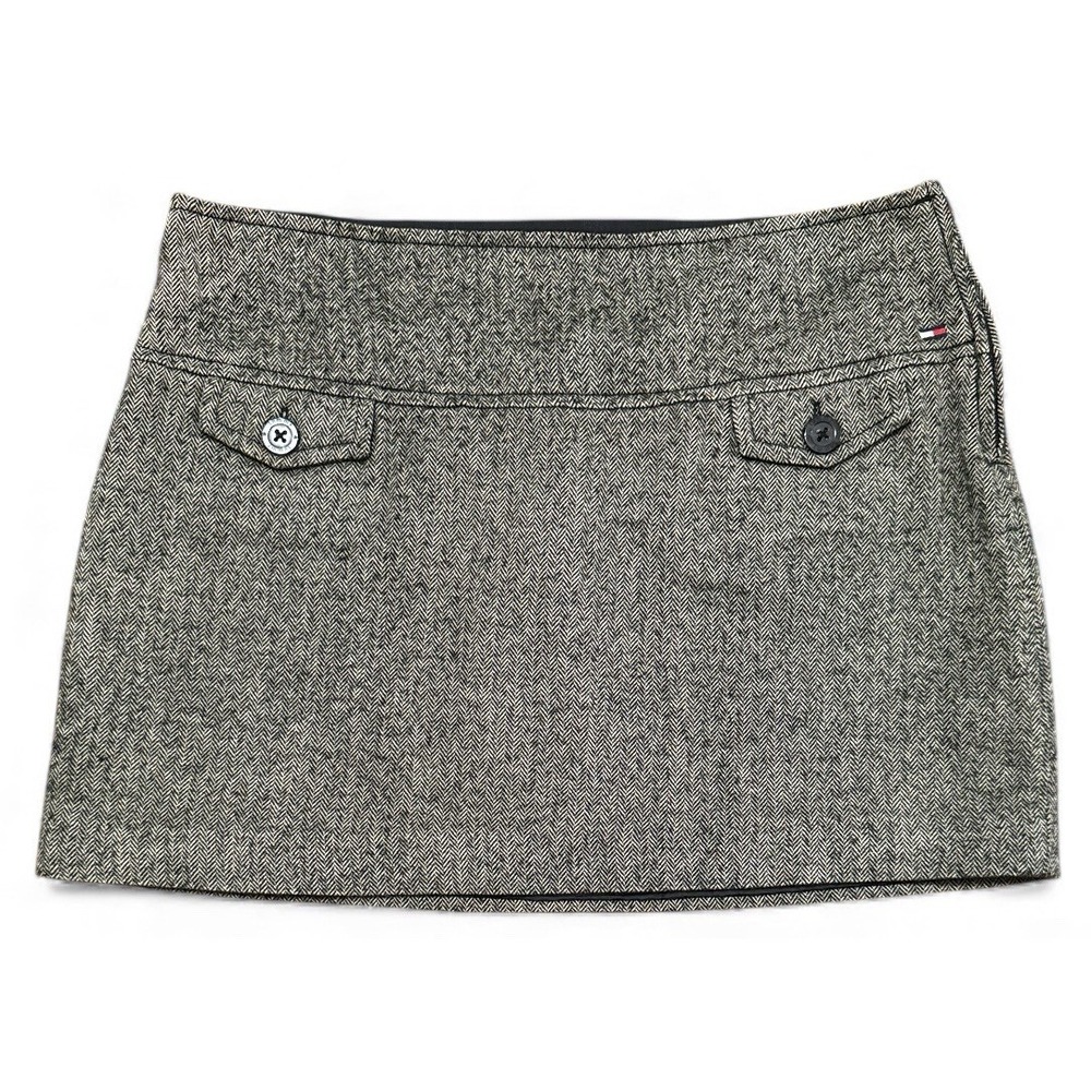 Vintage Tommy Jeans Herringbone Mini Skirt Gray Wool Blend Y2K Size 9‎